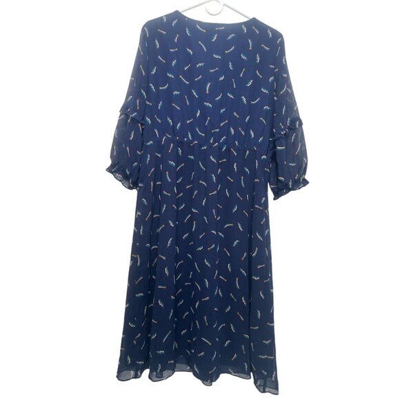 Boden Rainbow Novelty Midi Dress Womens 12 Blue Tassel Tie Shooting Star Modest - Picture 5 of 16
